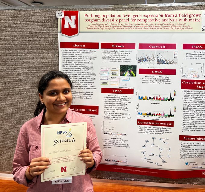 Harshita Mangal awarded second prize at the Corteva Plant Science Symposium.